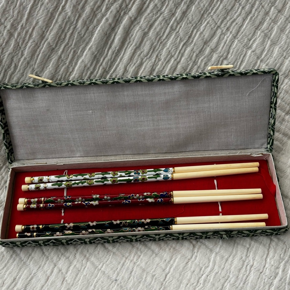Vintage Cloissone and Bone Chopsticks